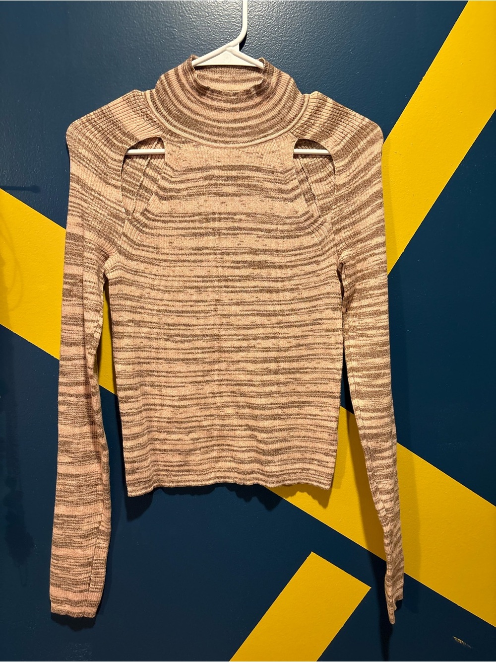 Wild Fable Neutral Space Dye Cut Out Mock Neck Ribbed Sweater NWOT